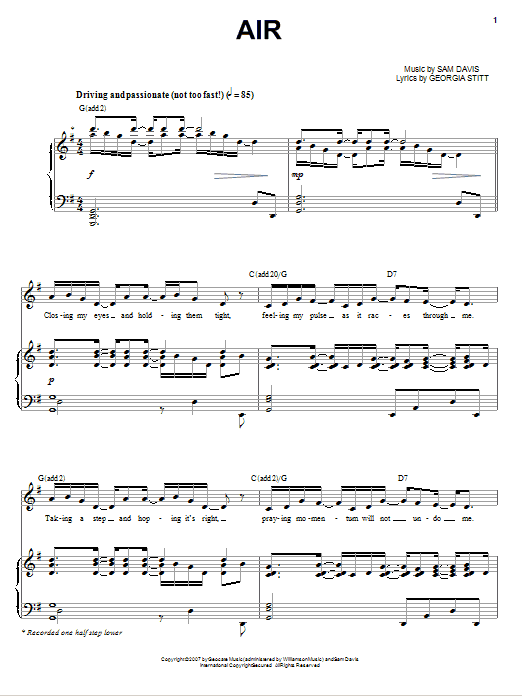 Learn to play Georgia Stitt Air sheet music for Piano & Vocal in minutes. Price: 7.8900$ Georgia Stitt Air sheet music notes and chords arranged for Piano & Vocal