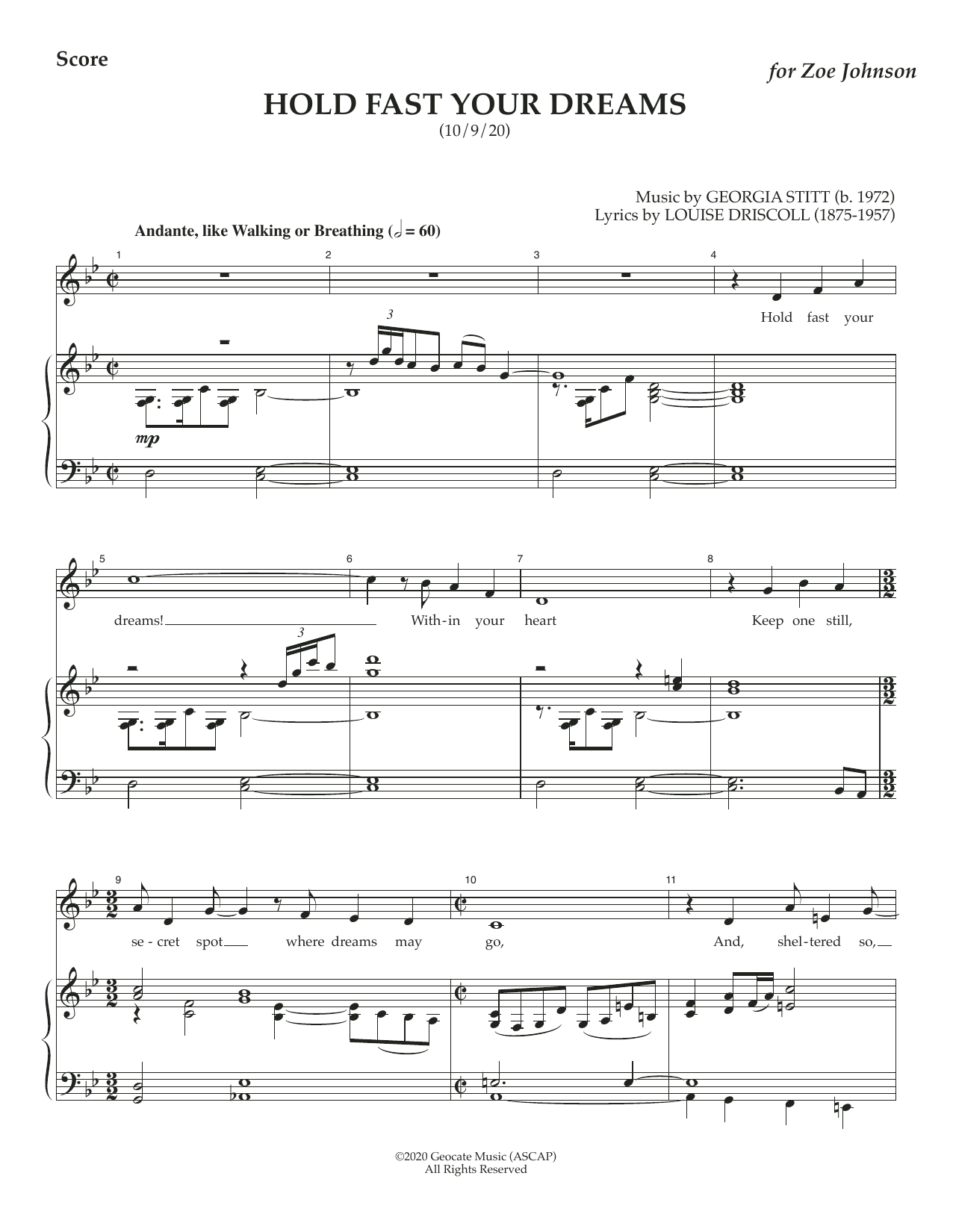 Georgia Stitt Hold Fast Your Dreams sheet music notes and chords. Download Printable PDF.