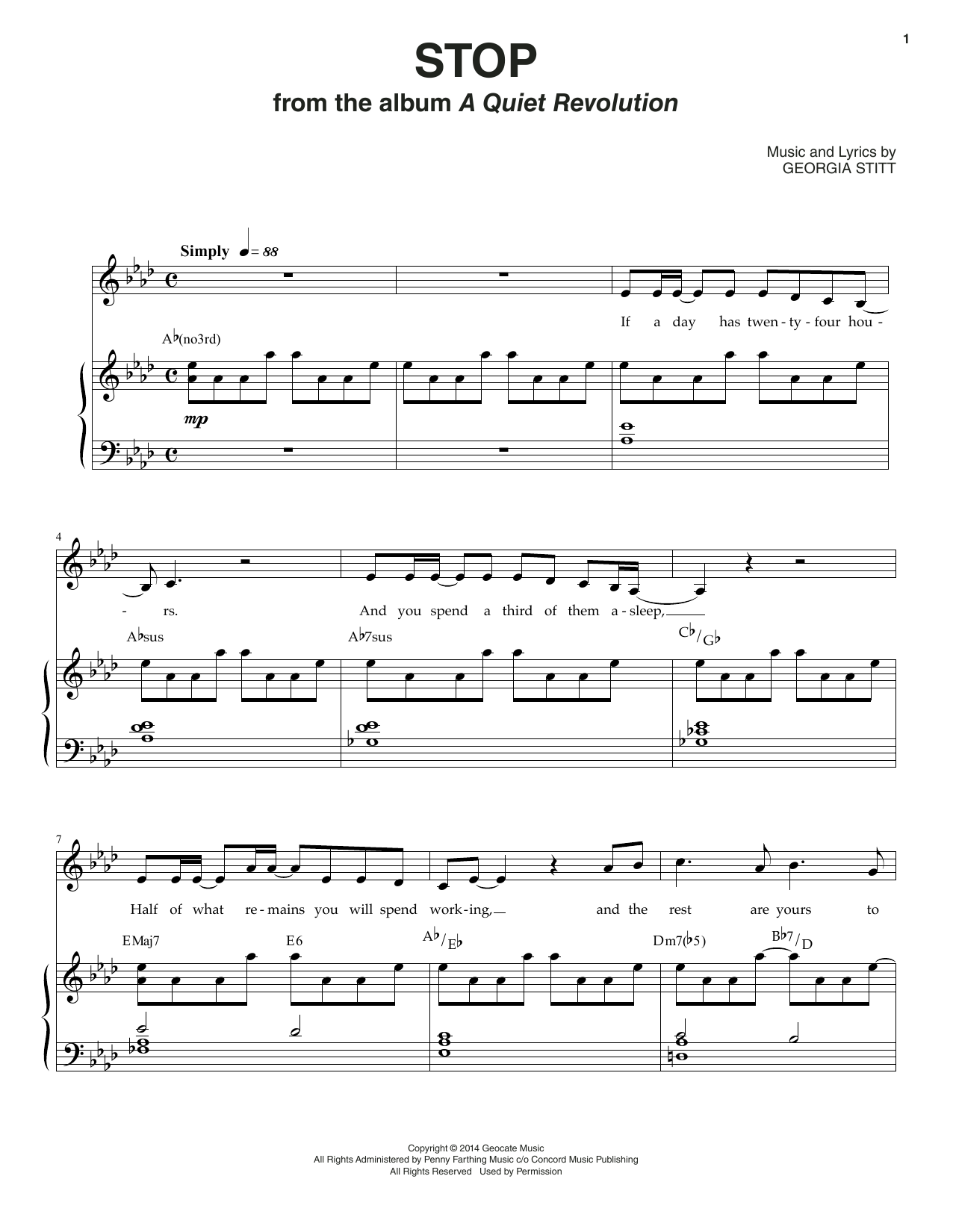 Georgia Stitt Stop sheet music notes and chords. Download Printable PDF.