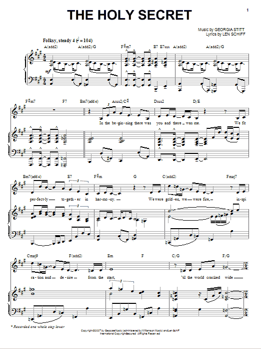 Learn to play Georgia Stitt The Holy Secret sheet music for Piano & Vocal in minutes. Price: 7.8900$ Georgia Stitt The Holy Secret sheet music notes and chords arranged for Piano & Vocal
