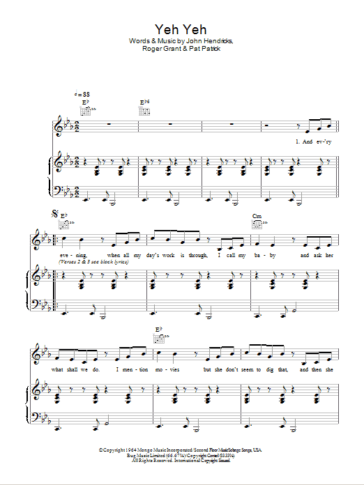 Georgie Fame & The Blue Flames Yeh Yeh sheet music notes and chords. Download Printable PDF.