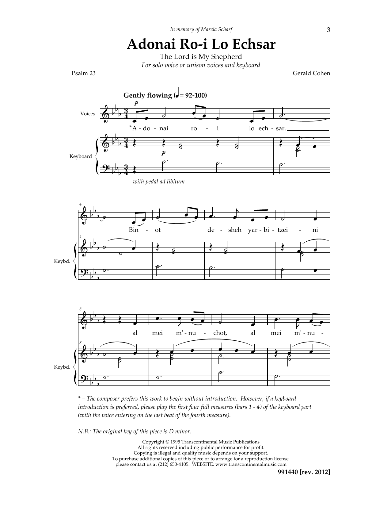 Gerald Cohen Adonai Ro'i (Psalm 23) sheet music notes and chords. Download Printable PDF.