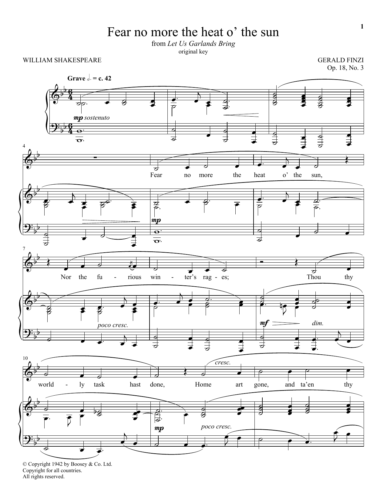 Gerald Finzi Fear No More The Heat O' The Sun sheet music notes and chords. Download Printable PDF.