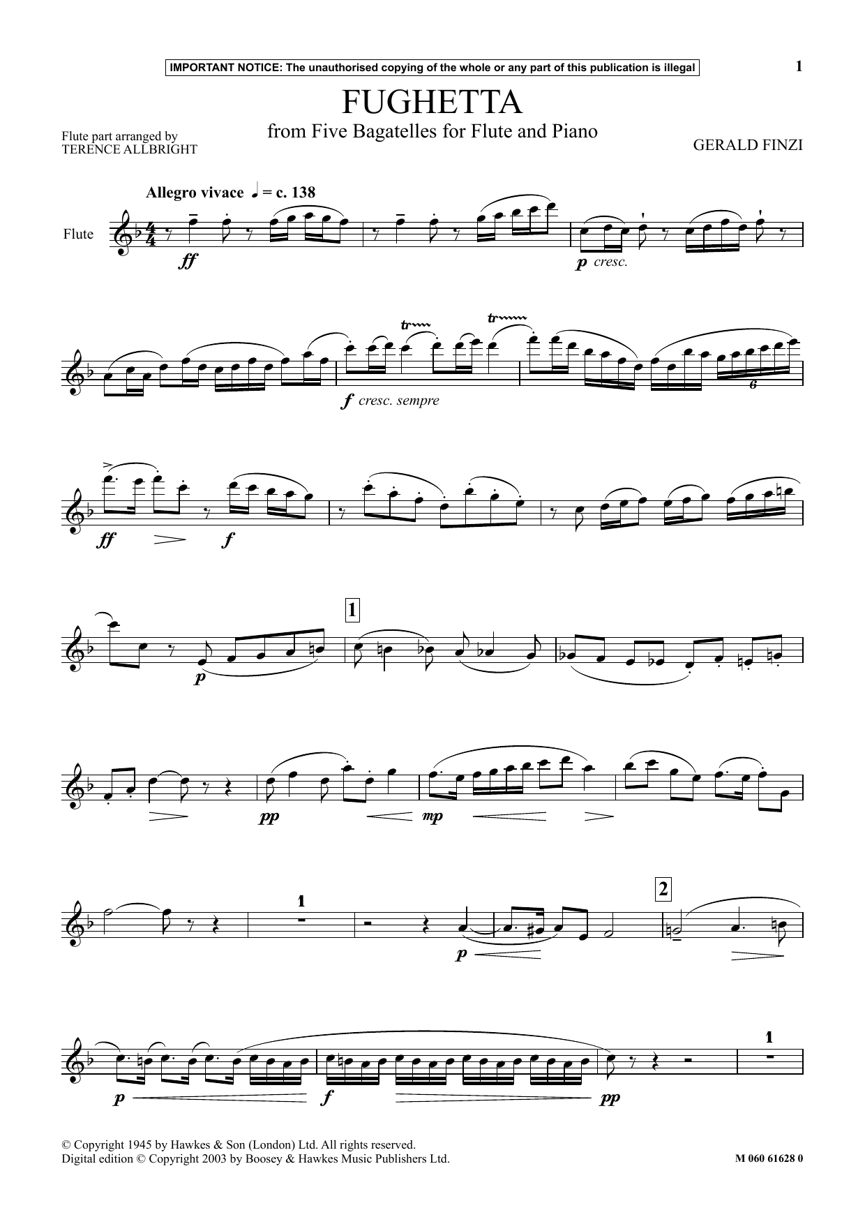 Gerald Finzi Fughetta (from Five Bagatelles For Flute And Piano) sheet music notes and chords. Download Printable PDF.