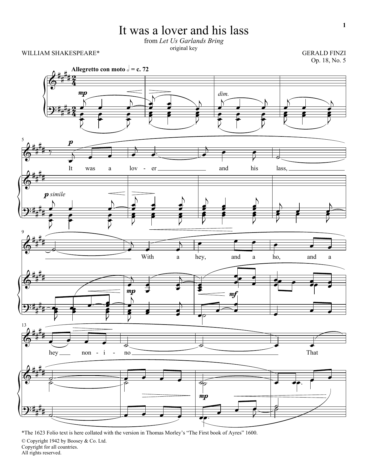 Learn to play Gerald Finzi It Was A Lover And His Lass sheet music for Piano & Vocal in minutes. Price: 7.8900$ Gerald Finzi It Was A Lover And His Lass sheet music notes and chords arranged for Piano & Vocal
