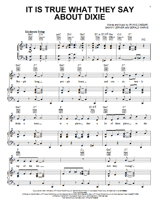 Learn to play Gerald Marks Is It True What They Say About Dixie sheet music for Piano, Vocal & Guitar Chords (Right-Hand Melody) in minutes. Price: 7.8900$ Gerald Marks Is It True What They Say About Dixie sheet music notes and chords arranged for Piano, Vocal & Guitar Chords (Right-Hand Melody)