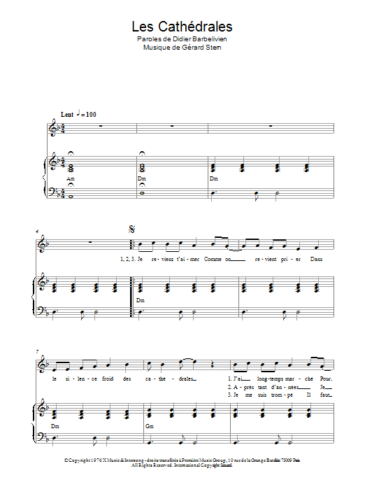 Learn to play Gérard Lenorman Les Cathedrales sheet music for Piano & Vocal in minutes. Price: 6.9900$ Gérard Lenorman Les Cathedrales sheet music notes and chords arranged for Piano & Vocal