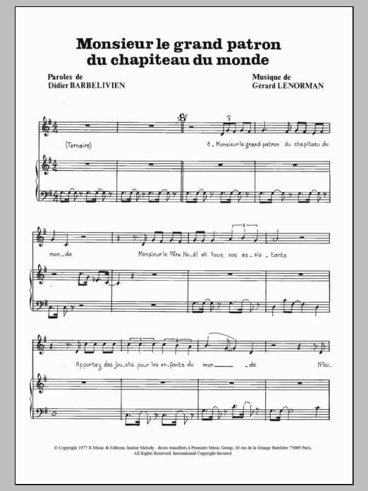 Gérard Lenorman Monsieur Le Grand Patron Du Chapiteau Du Monde sheet music notes and chords arranged for Piano & Vocal