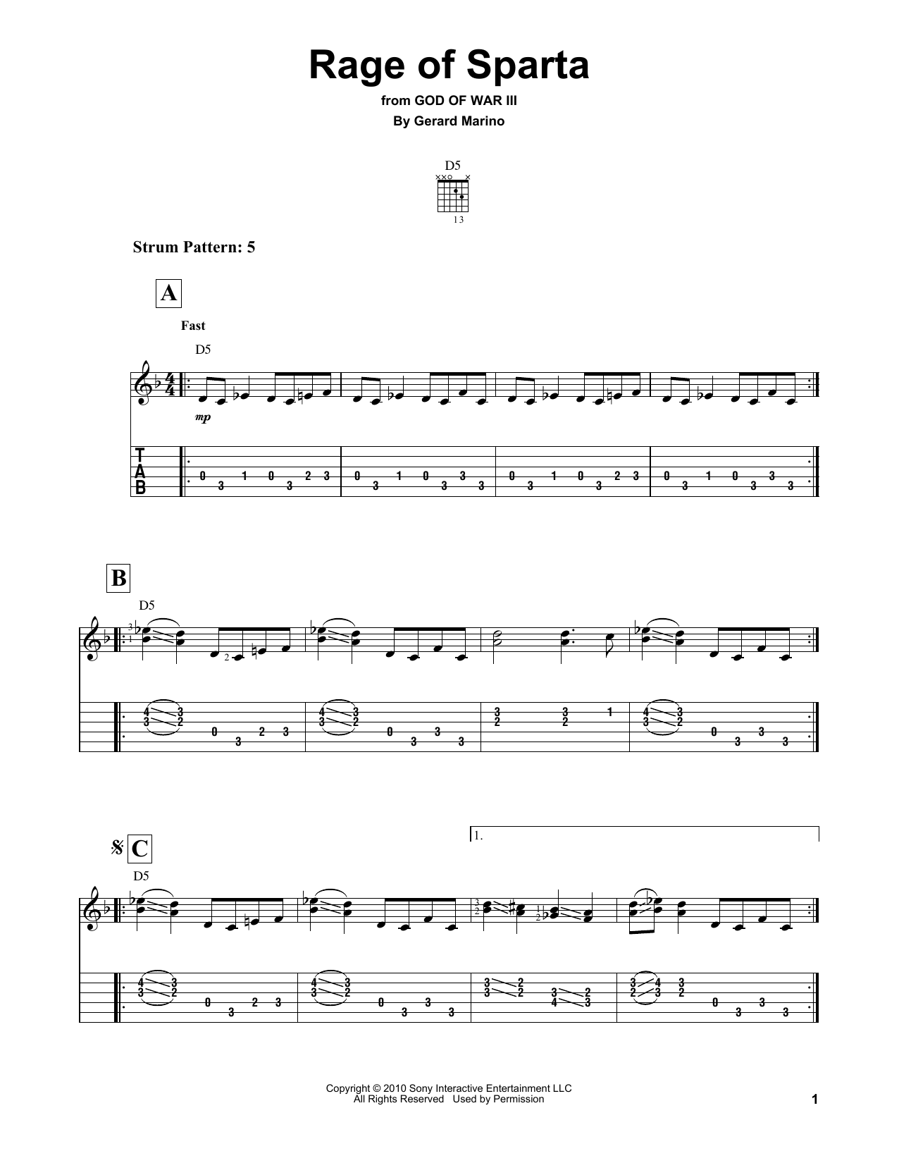 Gerard Marino Rage Of Sparta (from God of War III) sheet music notes and chords. Download Printable PDF.