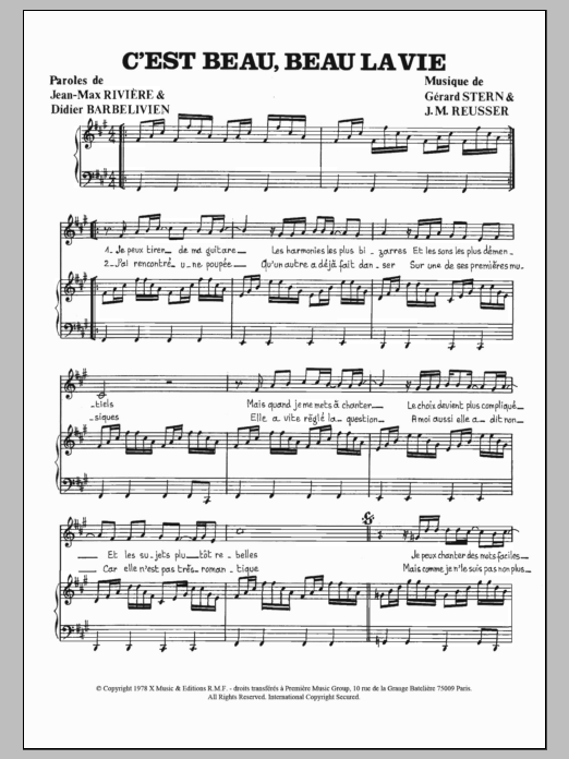 Gérard Stern C'est Beau Beau La Vie sheet music notes and chords. Download Printable PDF.