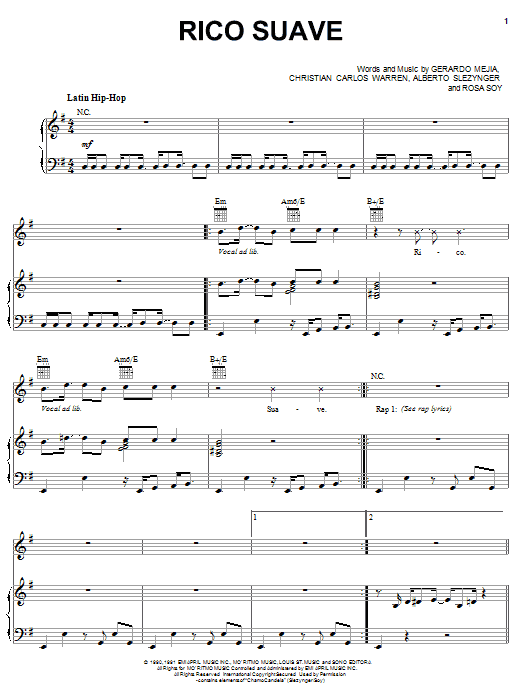 Gerardo Rico Suave sheet music notes and chords arranged for Piano, Vocal & Guitar Chords (Right-Hand Melody)