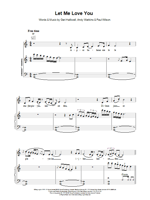 Geri Halliwell Let Me Love You sheet music notes and chords arranged for Piano, Vocal & Guitar Chords