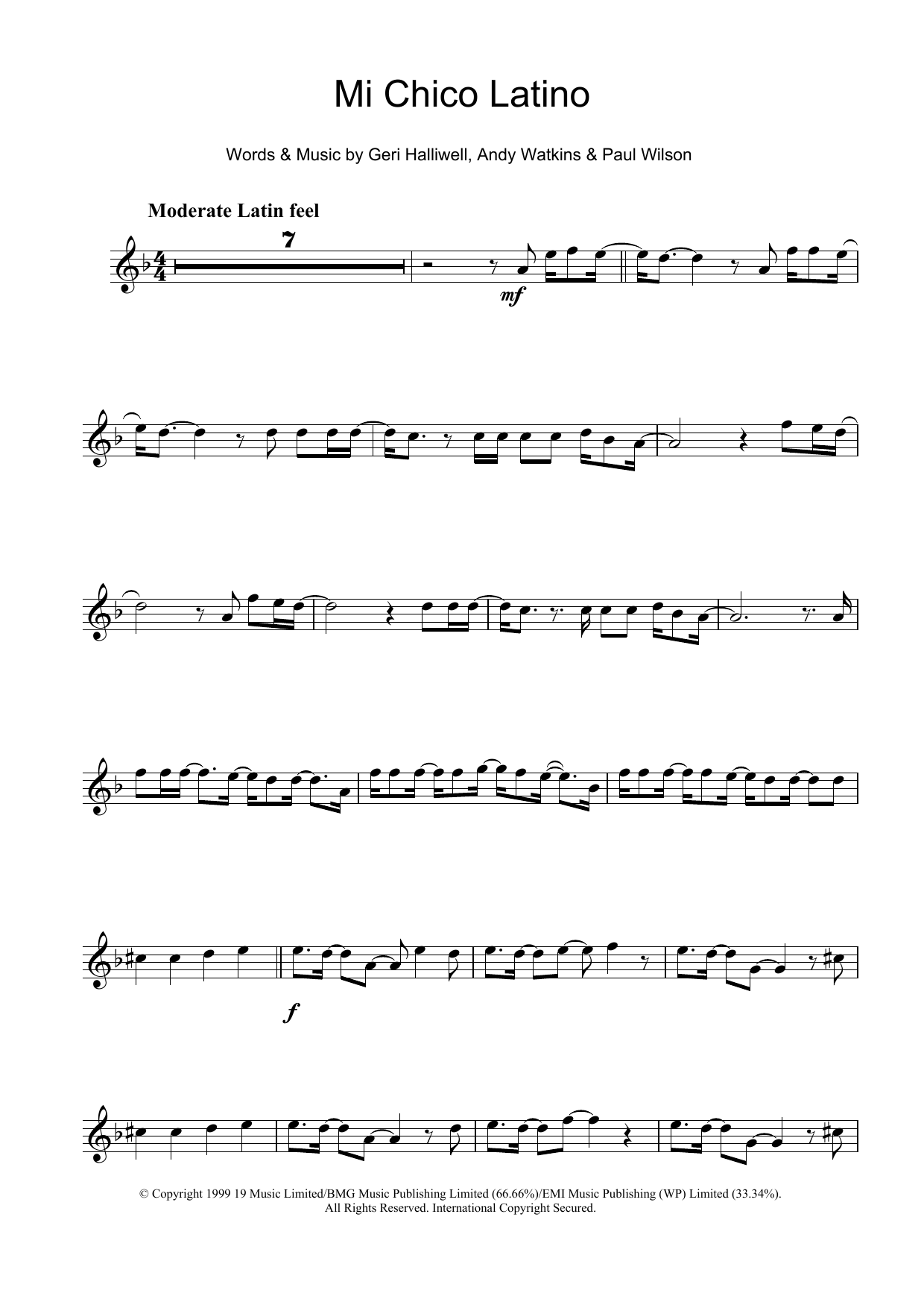 Geri Halliwell Mi Chico Latino sheet music notes and chords. Download Printable PDF.