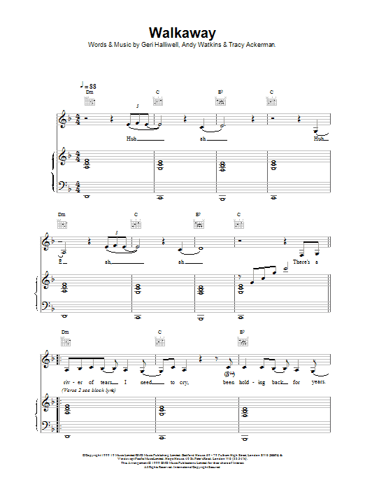 Geri Halliwell Walkaway sheet music notes and chords arranged for Piano, Vocal & Guitar Chords
