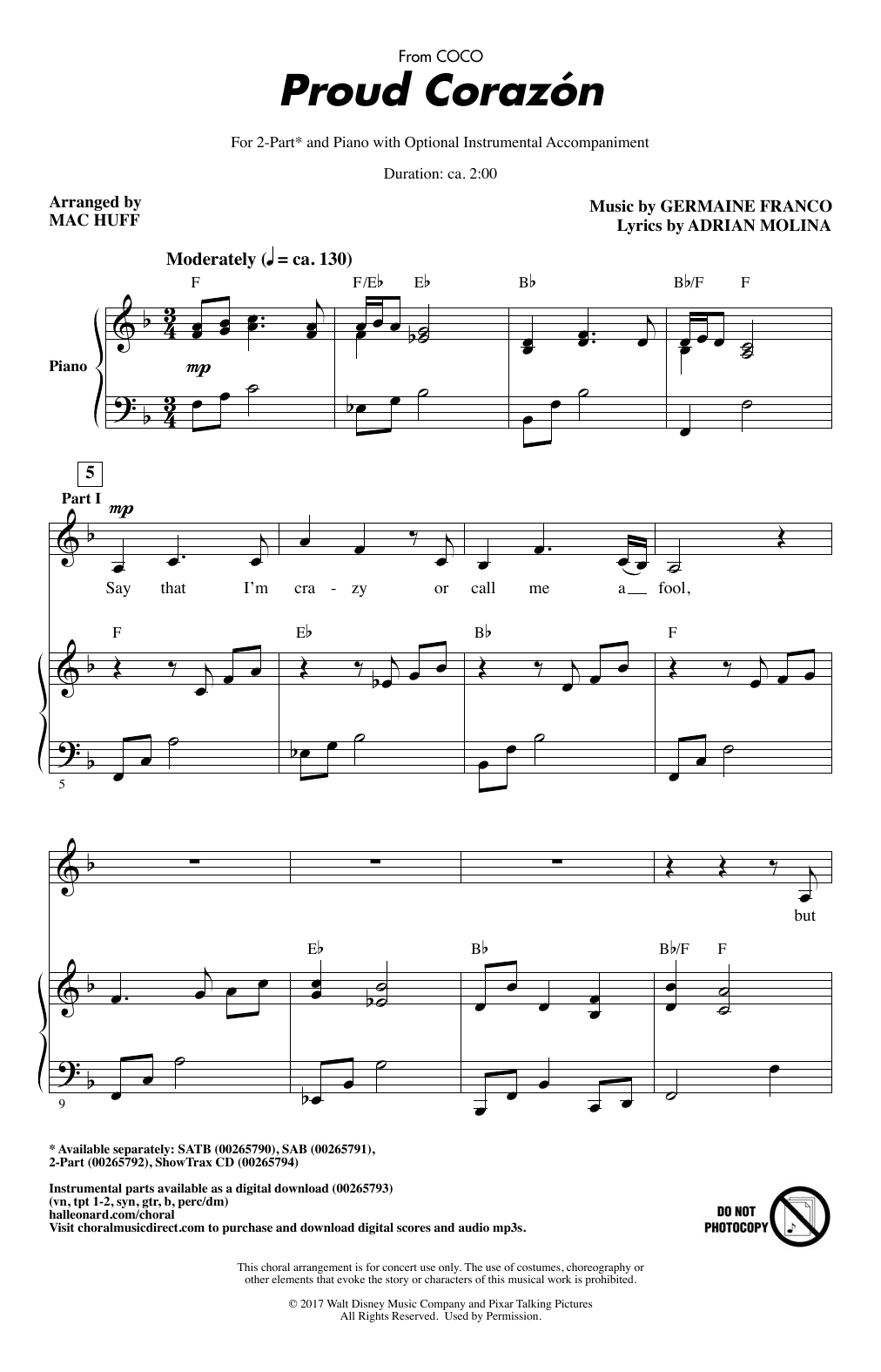 Germaine Franco & Adrian Molina Proud Corazon (from Coco) (arr. Mac Huff) sheet music notes and chords. Download Printable PDF.