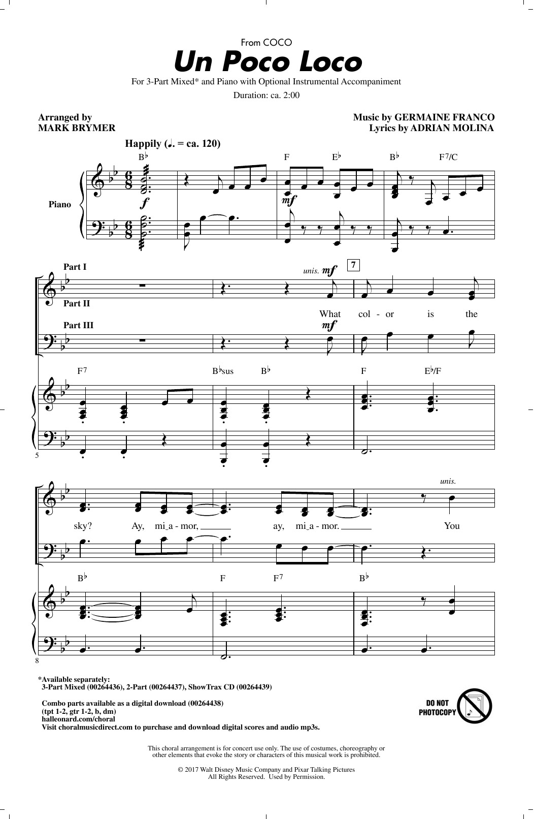 Germaine Franco & Adrian Molina Un Poco Loco (from Coco) (arr. Mark Brymer) sheet music notes and chords. Download Printable PDF.