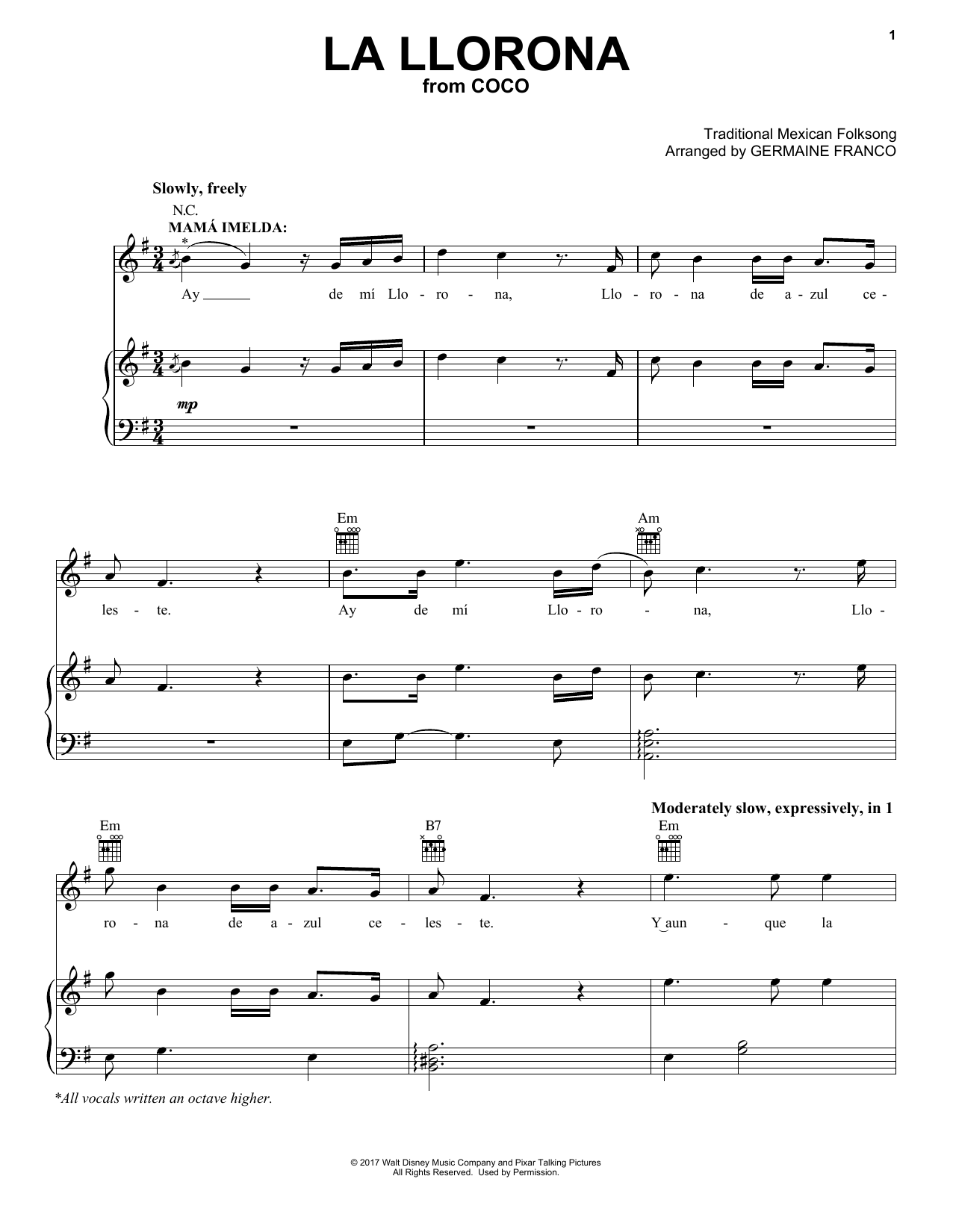 Germaine Franco La Llorona (from Coco) sheet music notes and chords. Download Printable PDF.