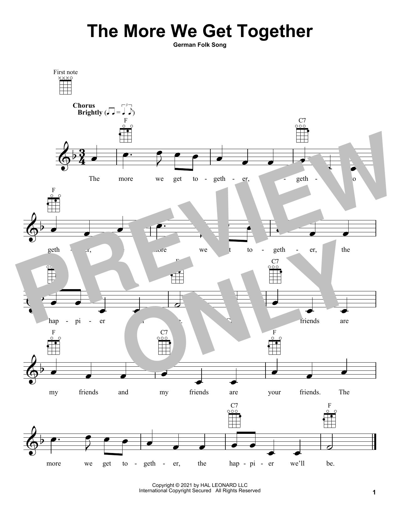 Learn to play German Folk Song More We Get Together sheet music for Ukulele in minutes. Price: 5.9900$ German Folk Song More We Get Together sheet music notes and chords arranged for Ukulele
