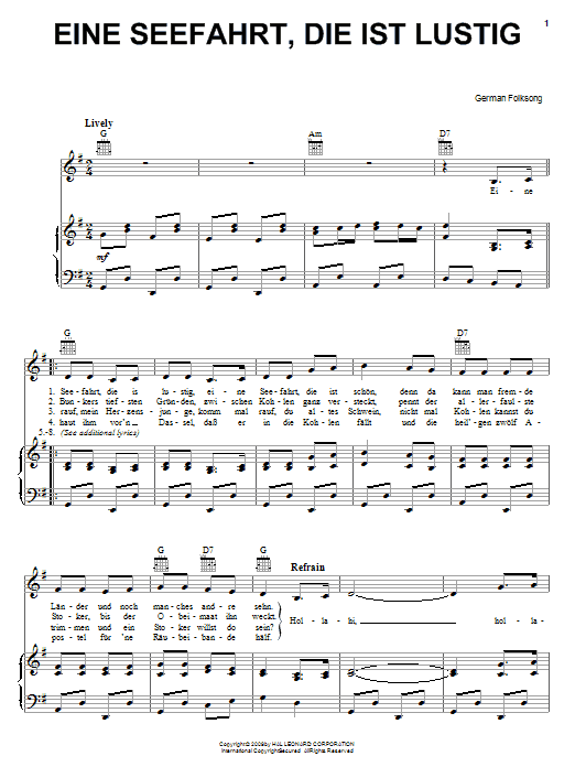 German Folk Song Eine Seefahrt, Die Ist Lustig sheet music notes and chords. Download Printable PDF.