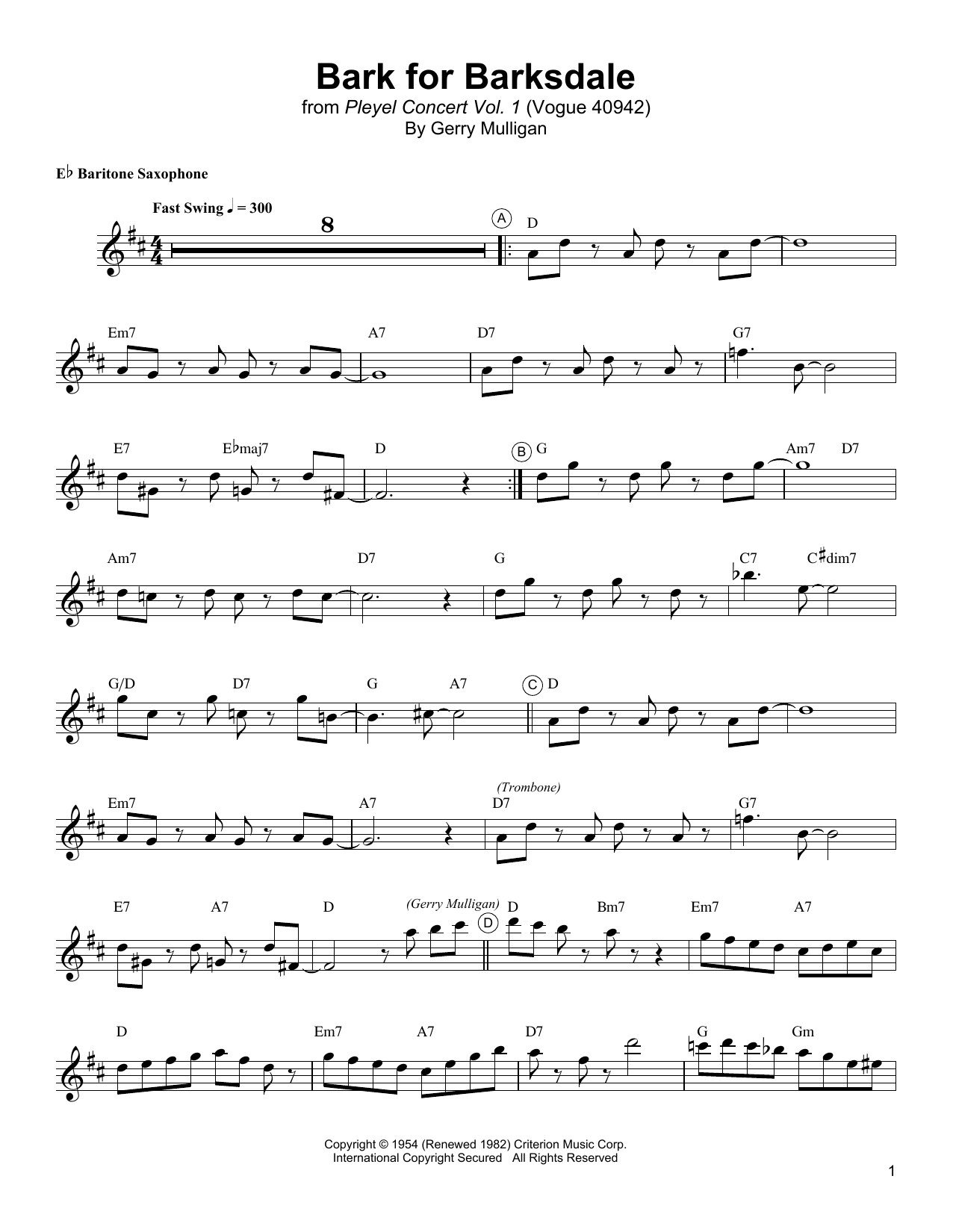 Gerry Mulligan Bark For Barksdale sheet music notes and chords. Download Printable PDF.