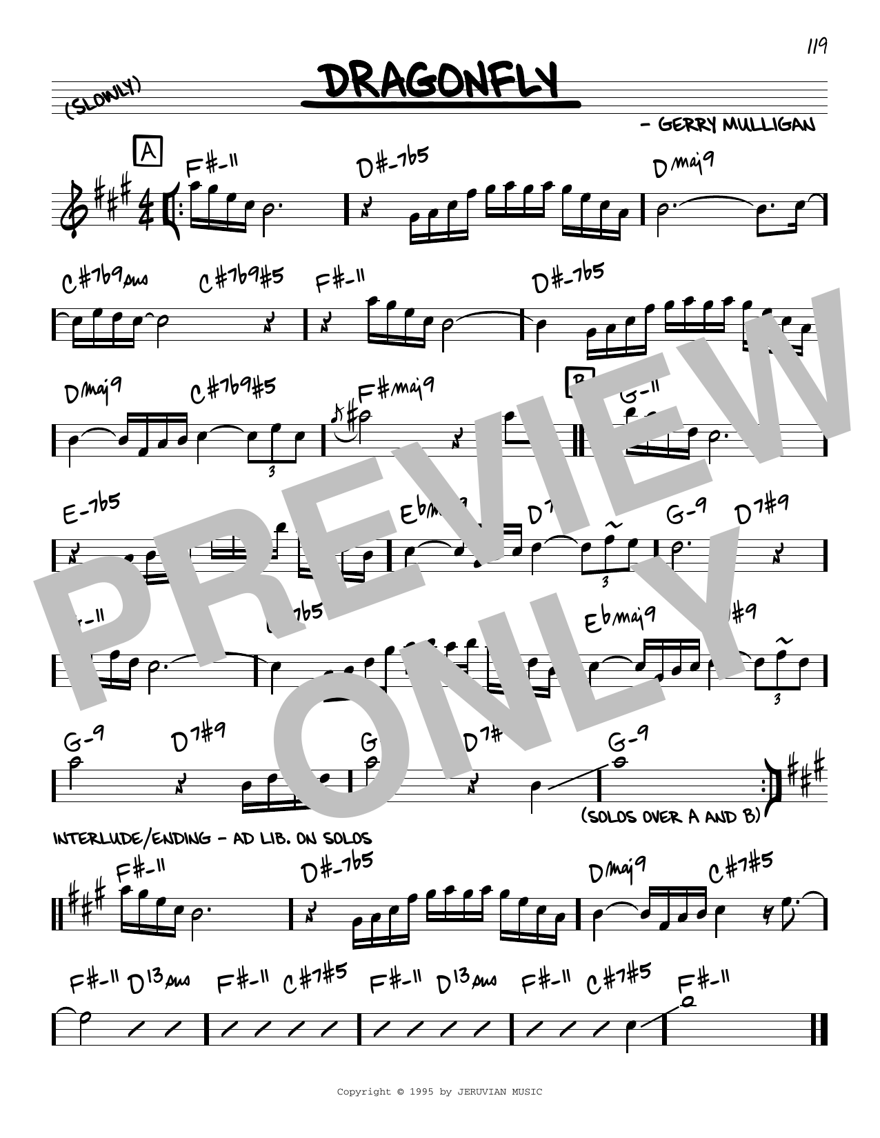 Gerry Mulligan Dragonfly sheet music notes and chords. Download Printable PDF.