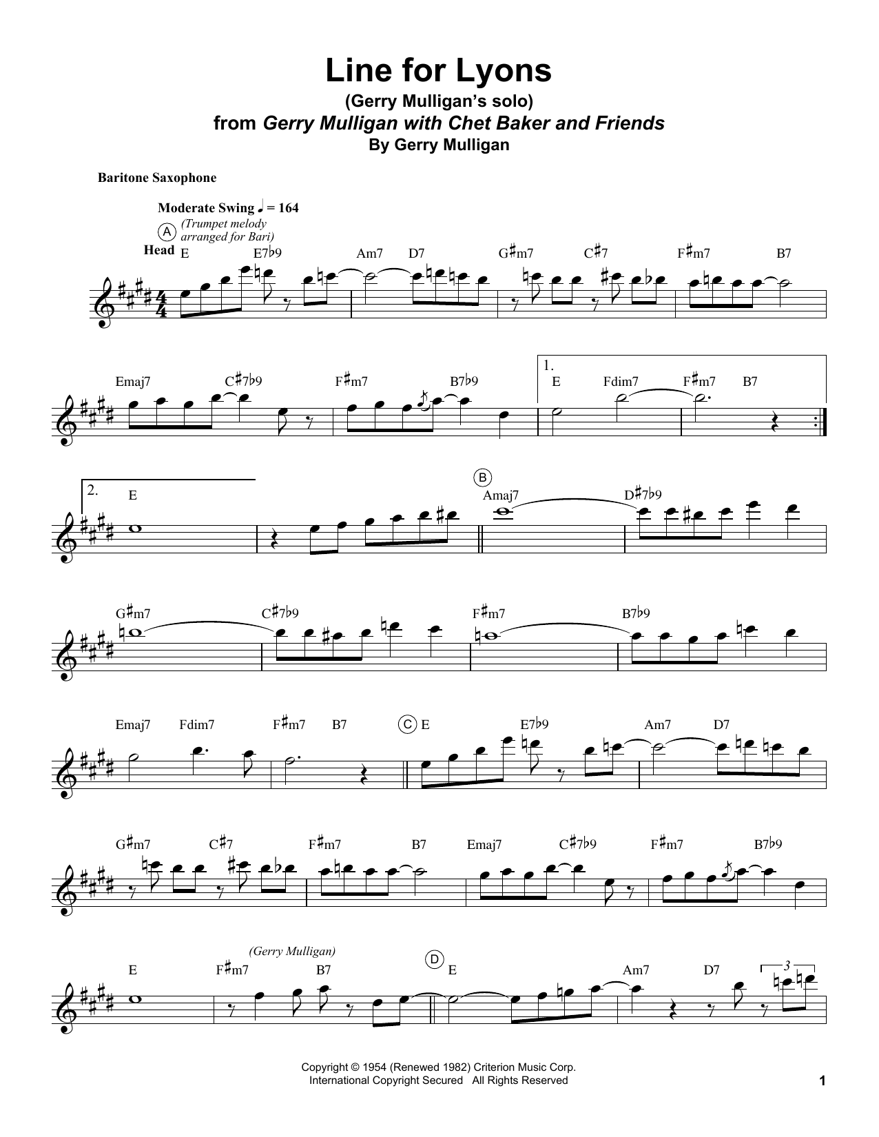 Gerry Mulligan Line For Lyons sheet music notes and chords. Download Printable PDF.