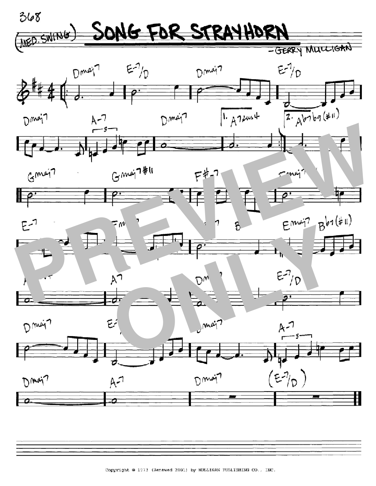 Gerry Mulligan Song For Strayhorn sheet music notes and chords. Download Printable PDF.