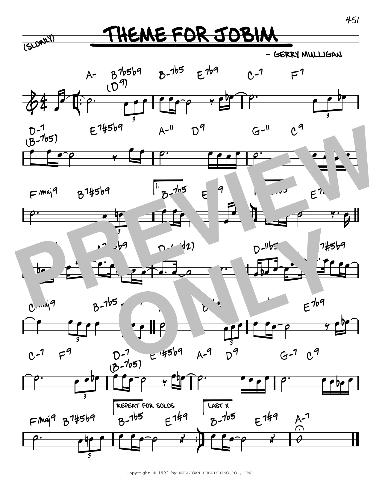 Learn to play Gerry Mulligan Theme For Jobim sheet music for Real Book – Melody & Chords in minutes. Price: 5.9900$ Gerry Mulligan Theme For Jobim sheet music notes and chords arranged for Real Book – Melody & Chords