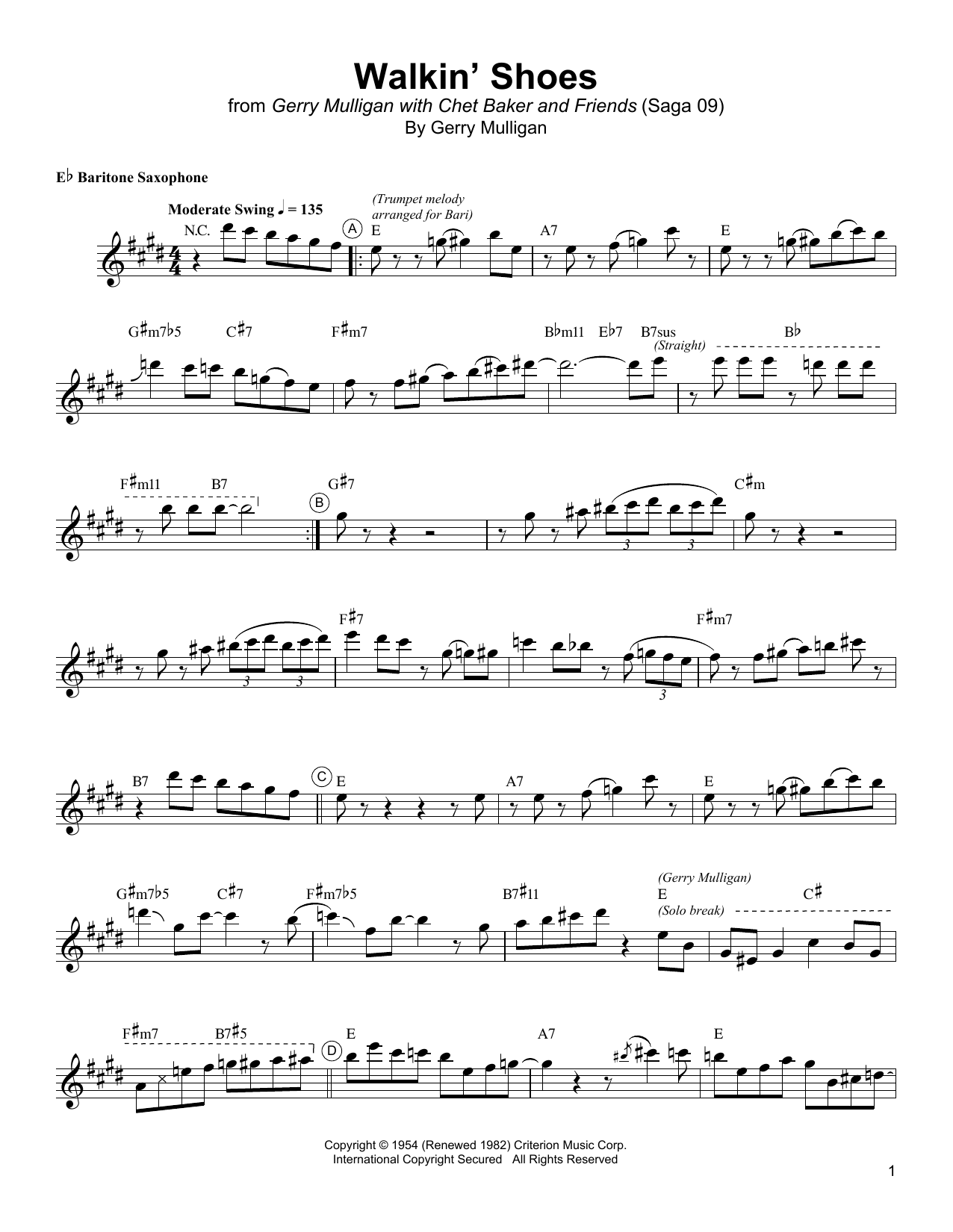 Gerry Mulligan Walkin' Shoes sheet music notes and chords. Download Printable PDF.