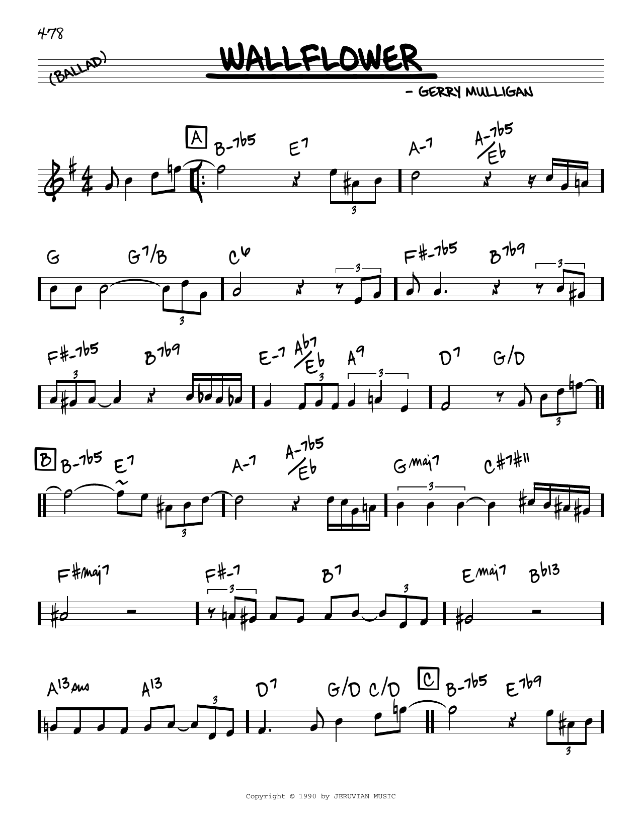 Learn to play Gerry Mulligan Wallflower sheet music for Real Book – Melody & Chords in minutes. Price: 5.9900$ Gerry Mulligan Wallflower sheet music notes and chords arranged for Real Book – Melody & Chords