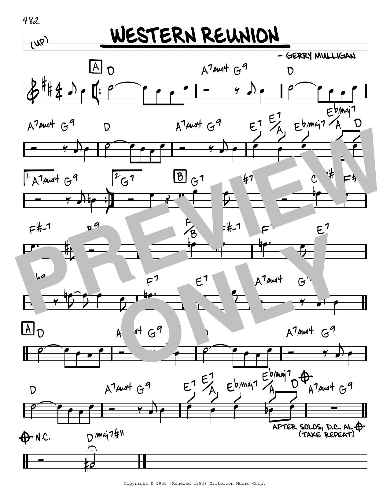 Learn to play Gerry Mulligan Western Reunion sheet music for Real Book – Melody & Chords in minutes. Price: 5.9900$ Gerry Mulligan Western Reunion sheet music notes and chords arranged for Real Book – Melody & Chords