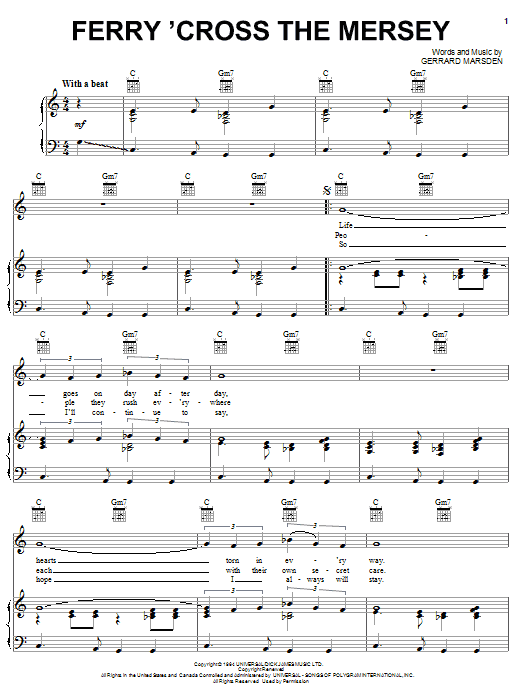 Gerry & The Pacemakers Ferry 'Cross The Mersey sheet music notes and chords. Download Printable PDF.