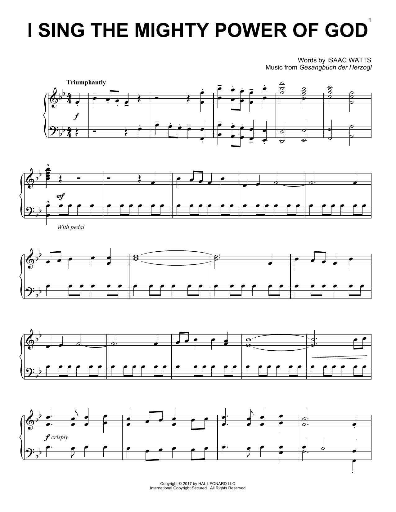 Gesangbuch der Herzogl I Sing The Mighty Power Of God sheet music notes and chords. Download Printable PDF.