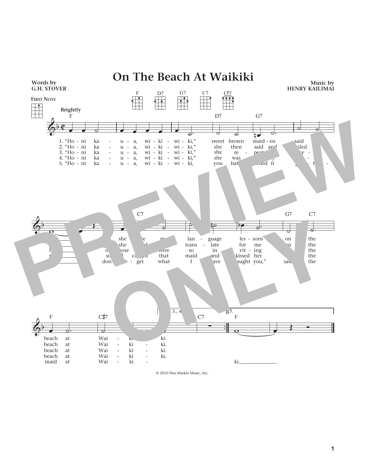 Learn to play G.H. Stover On The Beach At Waikiki (from The Daily Ukulele) (arr. Liz and Jim Beloff) sheet music for Ukulele in minutes. Price: 5.9900$ G.H. Stover On The Beach At Waikiki (from The Daily Ukulele) (arr. Liz and Jim Beloff) sheet music notes and chords arranged for Ukulele