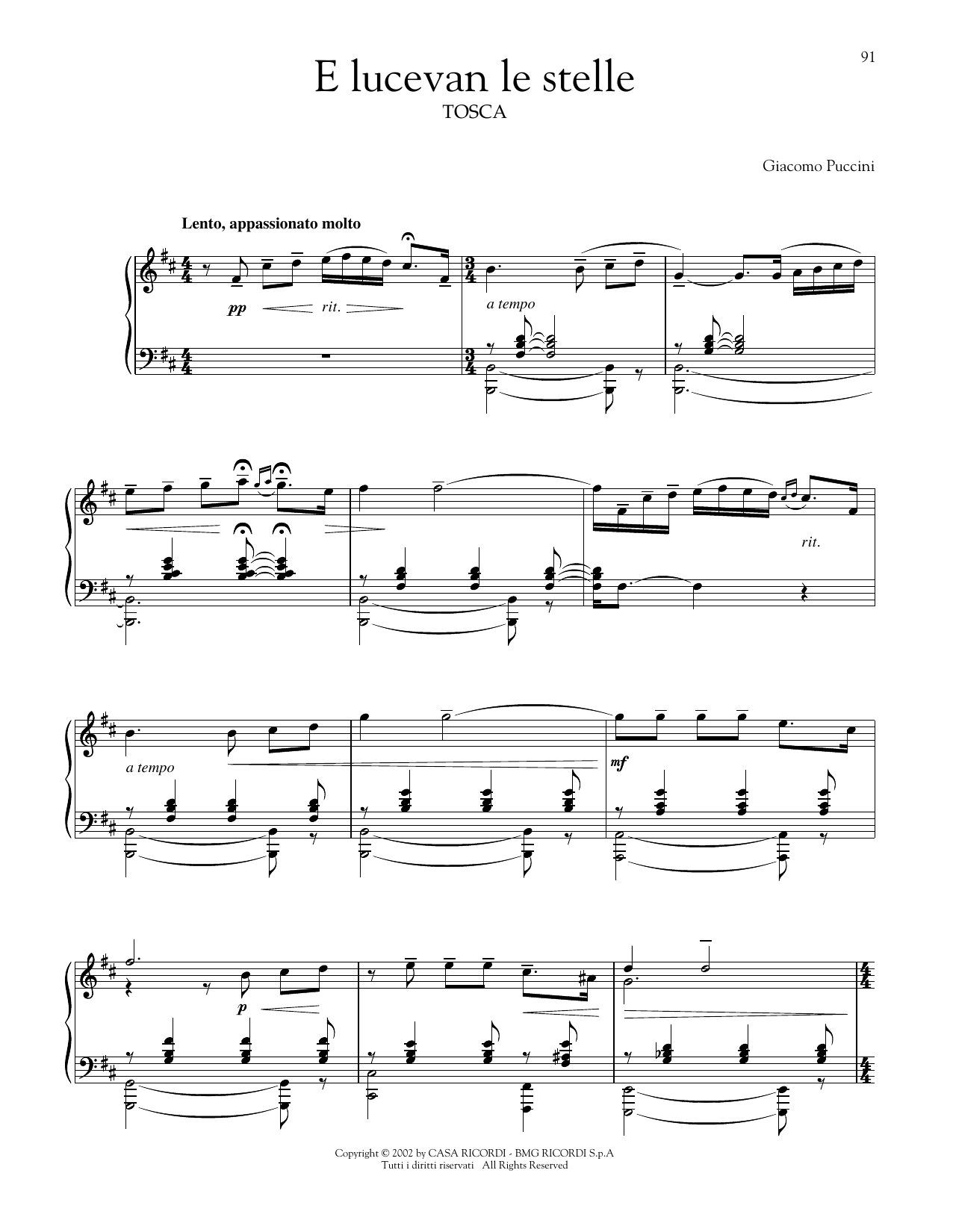 Giacomo Puccini E Lucevan Le Stelle sheet music notes and chords. Download Printable PDF.