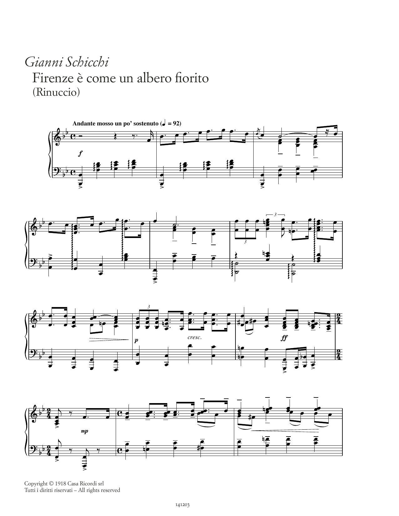 Giacomo Puccini Firenze è come un albero fiorito sheet music notes and chords. Download Printable PDF.