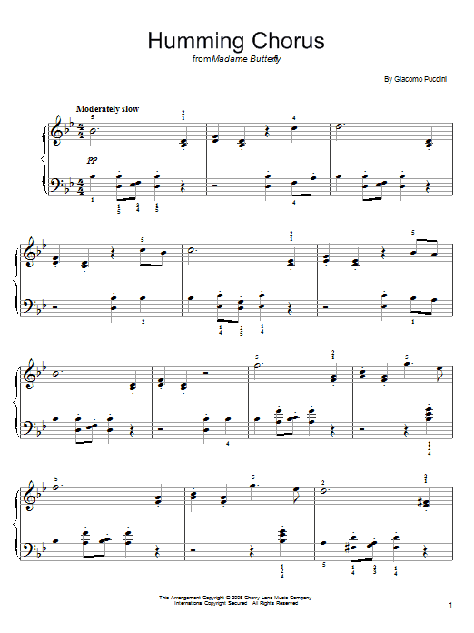 Giacomo Puccini Humming Chorus (Butterfly) sheet music notes and chords arranged for Easy Piano