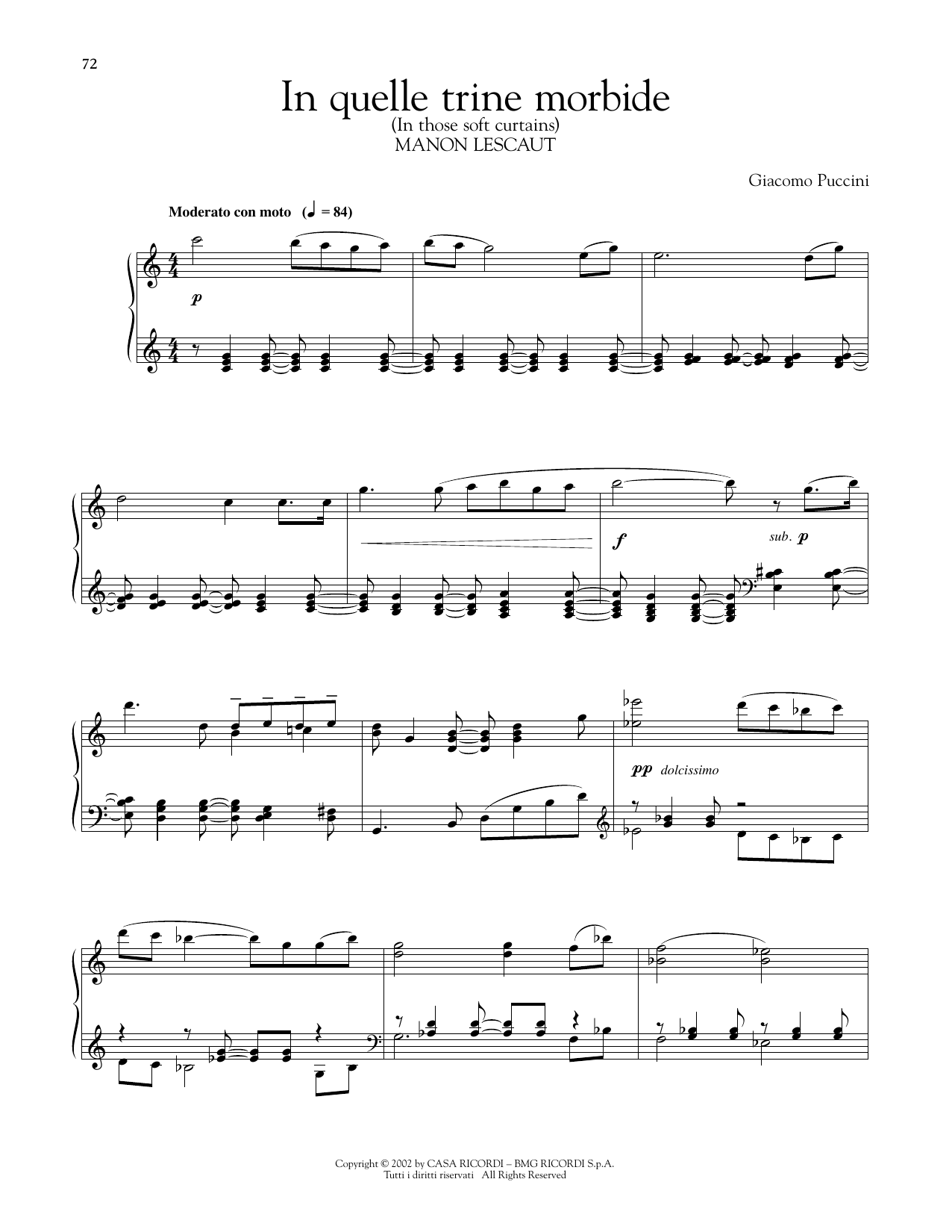 Giacomo Puccini In Quelle Trine Morbide sheet music notes and chords arranged for Piano Solo