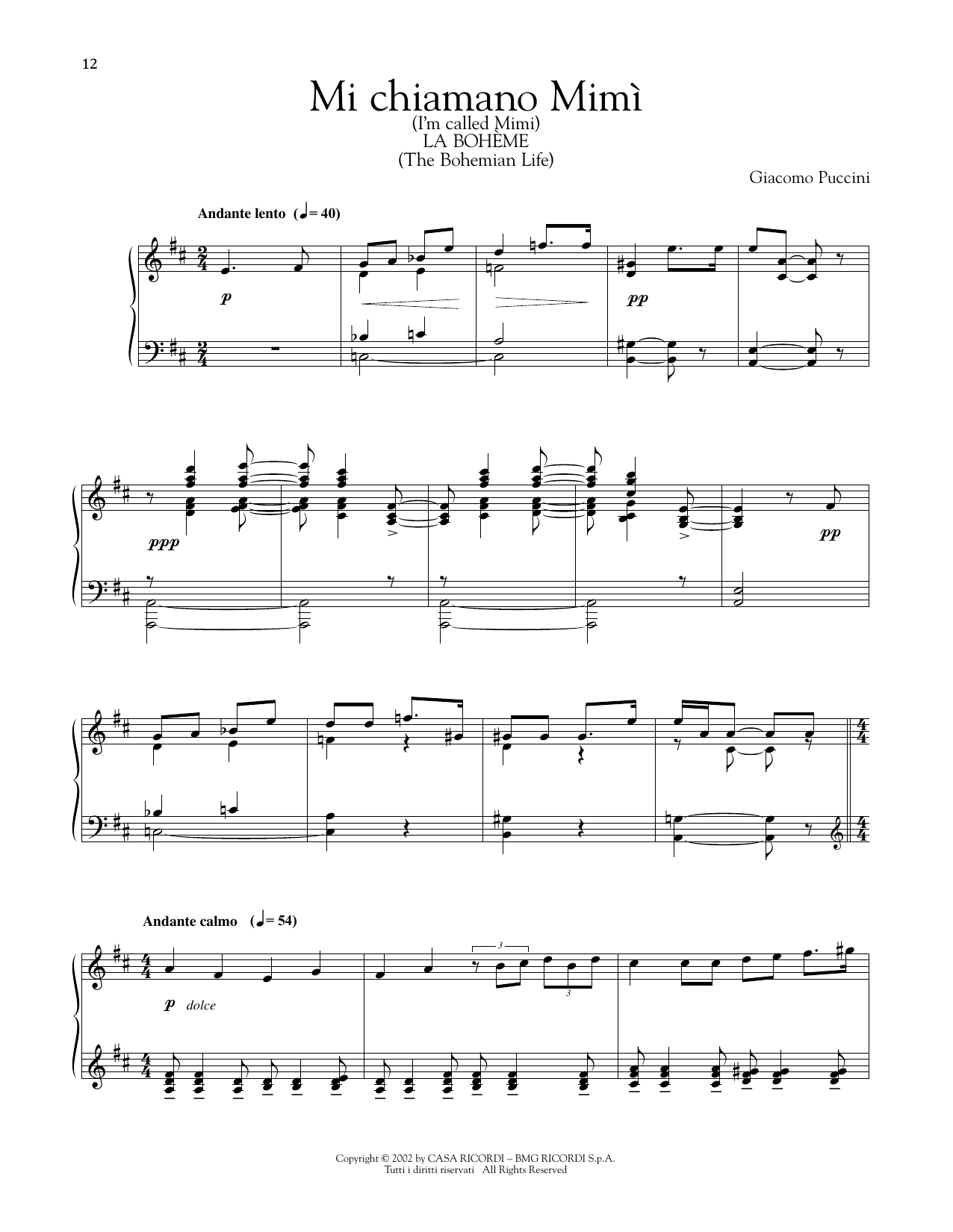 Giacomo Puccini Mi Chiamano Mimi sheet music notes and chords arranged for Piano Solo