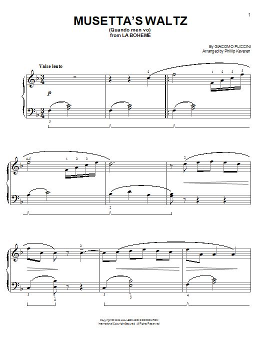 Giacomo Puccini Musetta's Waltz (Quando Men Vo) sheet music notes and chords. Download Printable PDF.