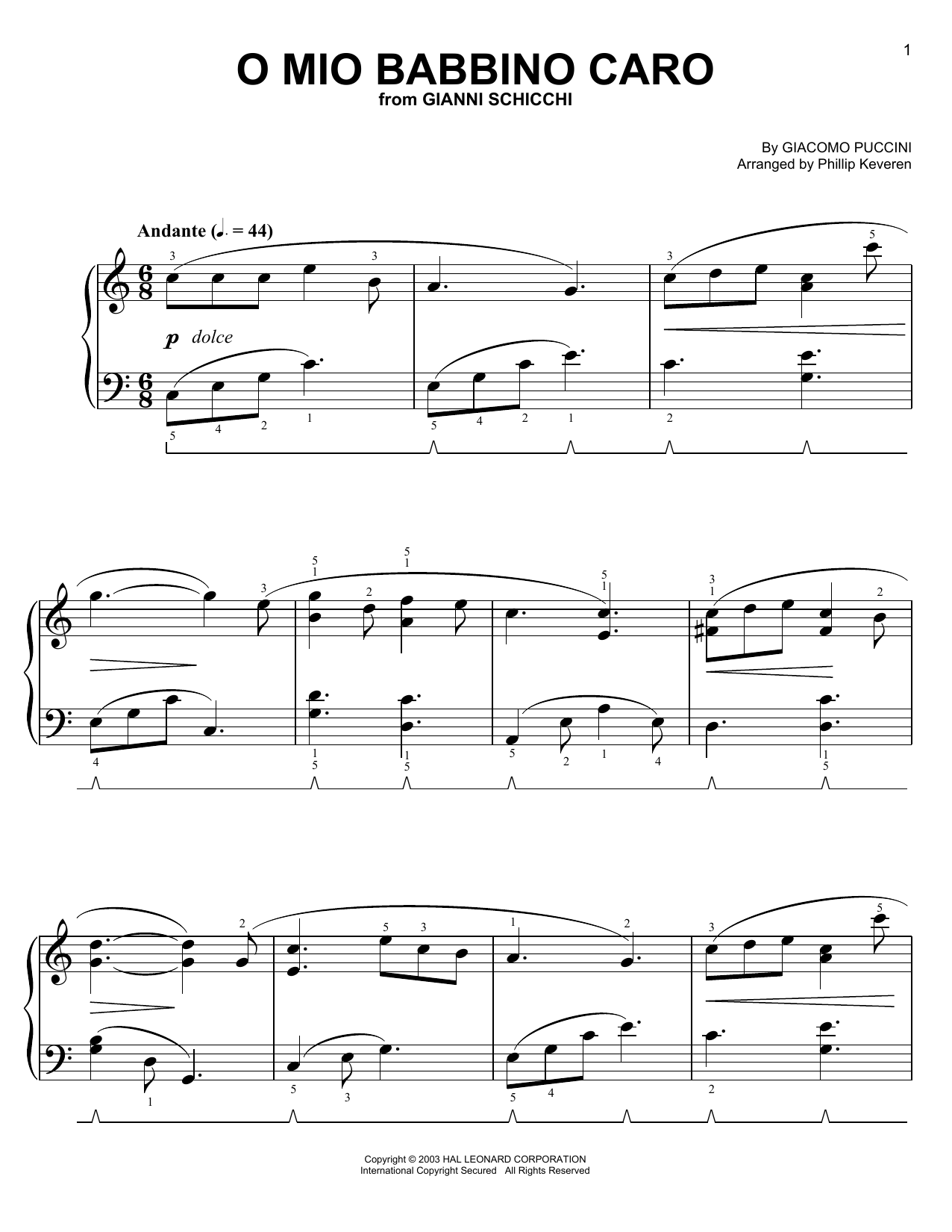 Giacomo Puccini O Mio Babbino Caro sheet music notes and chords. Download Printable PDF.