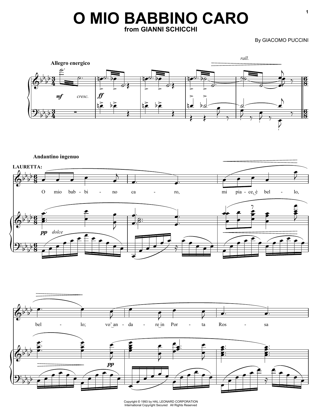 Giacomo Puccini O Mio Babbino Caro sheet music notes and chords. Download Printable PDF.