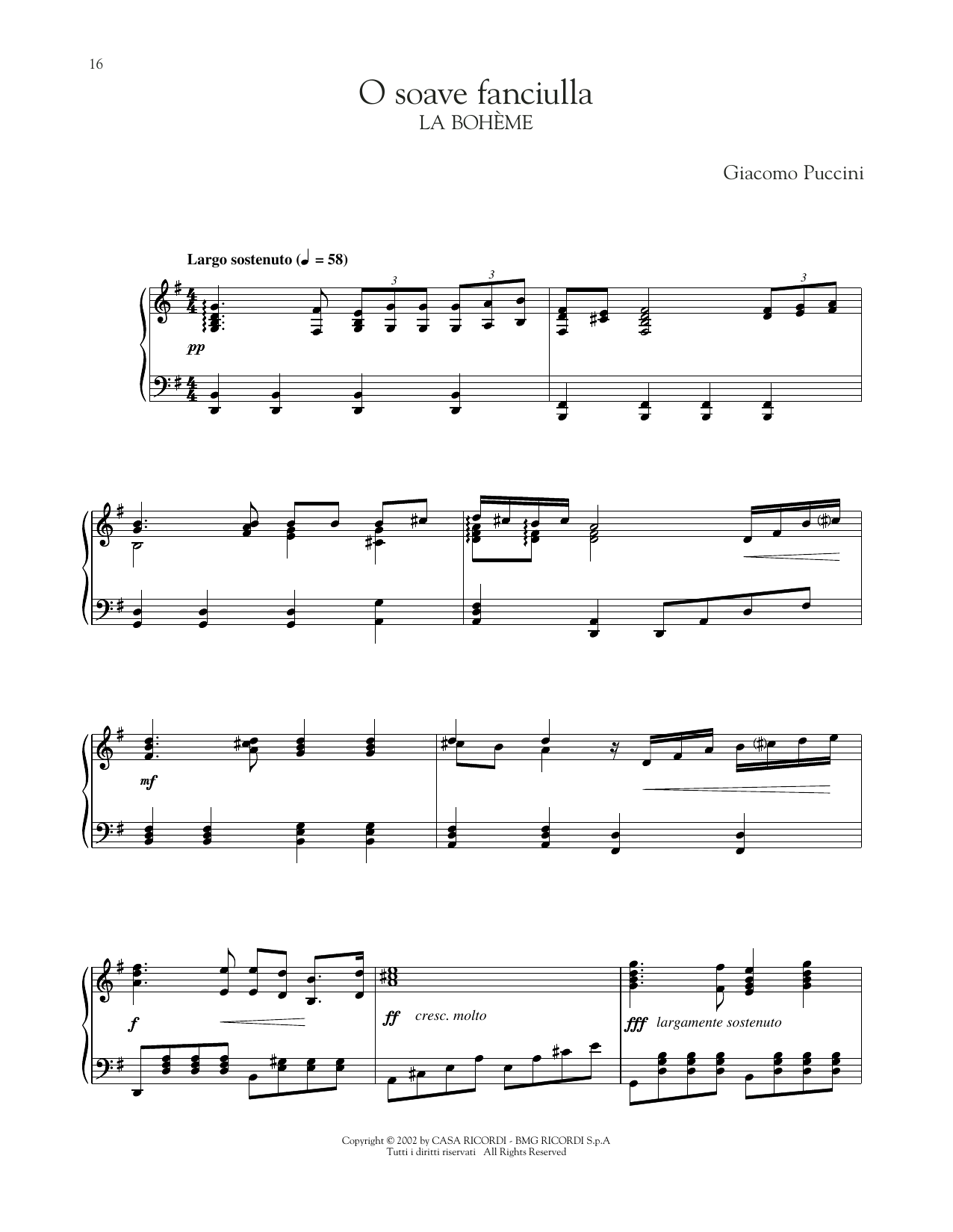 Giacomo Puccini O Soave Fanciulla sheet music notes and chords arranged for Piano Solo