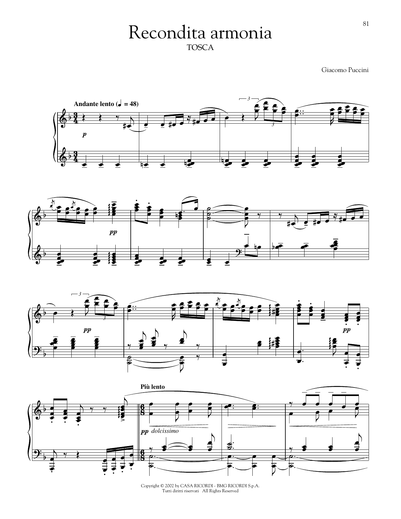 Giacomo Puccini Recondita Armonia sheet music notes and chords. Download Printable PDF.