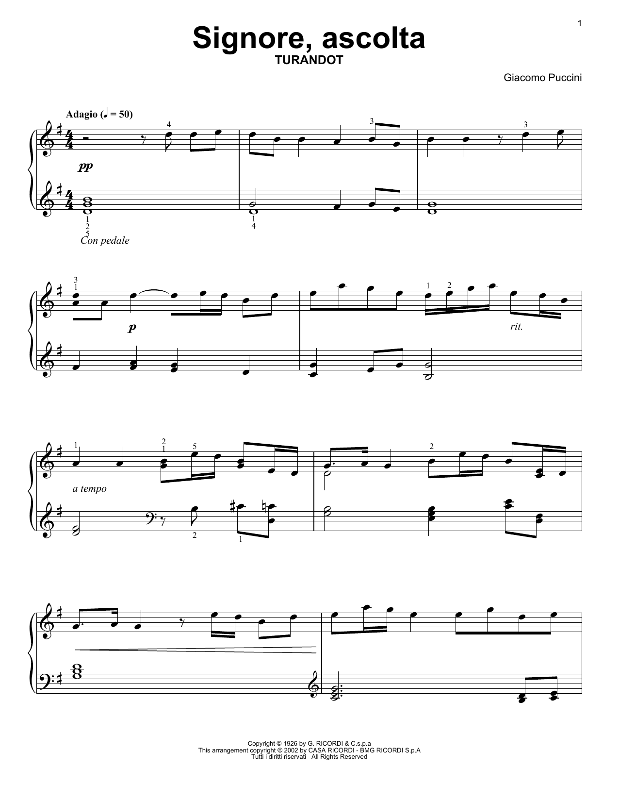 Learn to play Giacomo Puccini Signore Ascolta (from Turandot) sheet music for Easy Piano Solo in minutes. Price: 6.9900$ Giacomo Puccini Signore Ascolta (from Turandot) sheet music notes and chords arranged for Easy Piano Solo