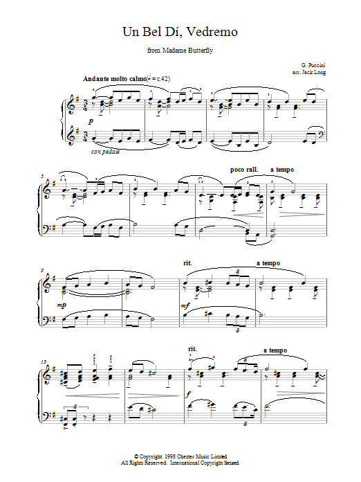 Learn to play Giacomo Puccini Un Bel Di, Vedremo From Madame Butterfly sheet music for Piano Solo in minutes. Price: 7.8900$ Giacomo Puccini Un Bel Di, Vedremo From Madame Butterfly sheet music notes and chords arranged for Piano Solo