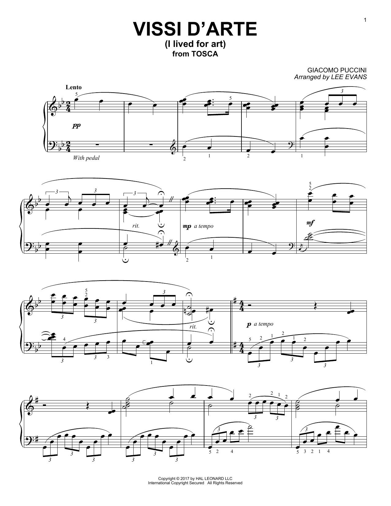 Learn to play Lee Evans Vissi D'arte sheet music for Piano Solo in minutes. Price: 7.8900$ Lee Evans Vissi D'arte sheet music notes and chords arranged for Piano Solo