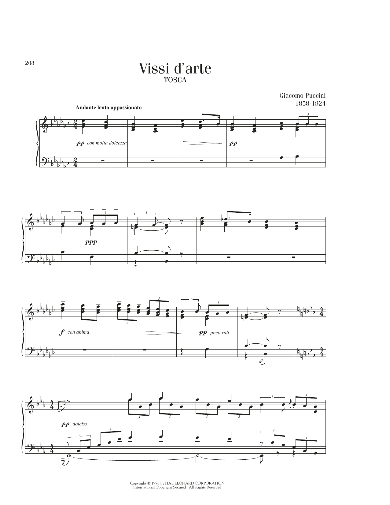 Giacomo Puccini Vissi D'Arte, Vissi D'Amore sheet music notes and chords. Download Printable PDF.