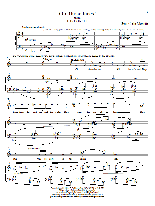 Gian Carlo Menotti Oh, Thoses Faces! sheet music notes and chords. Download Printable PDF.