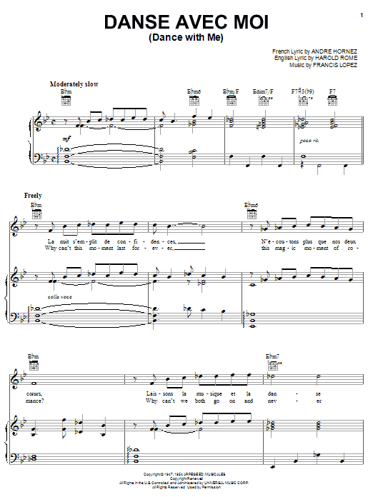 Gianni Basso Danse Avec Moi sheet music notes and chords arranged for Piano, Vocal & Guitar Chords (Right-Hand Melody)